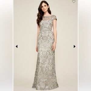 Tadashi Shoji Silver Floral Lace Dress
